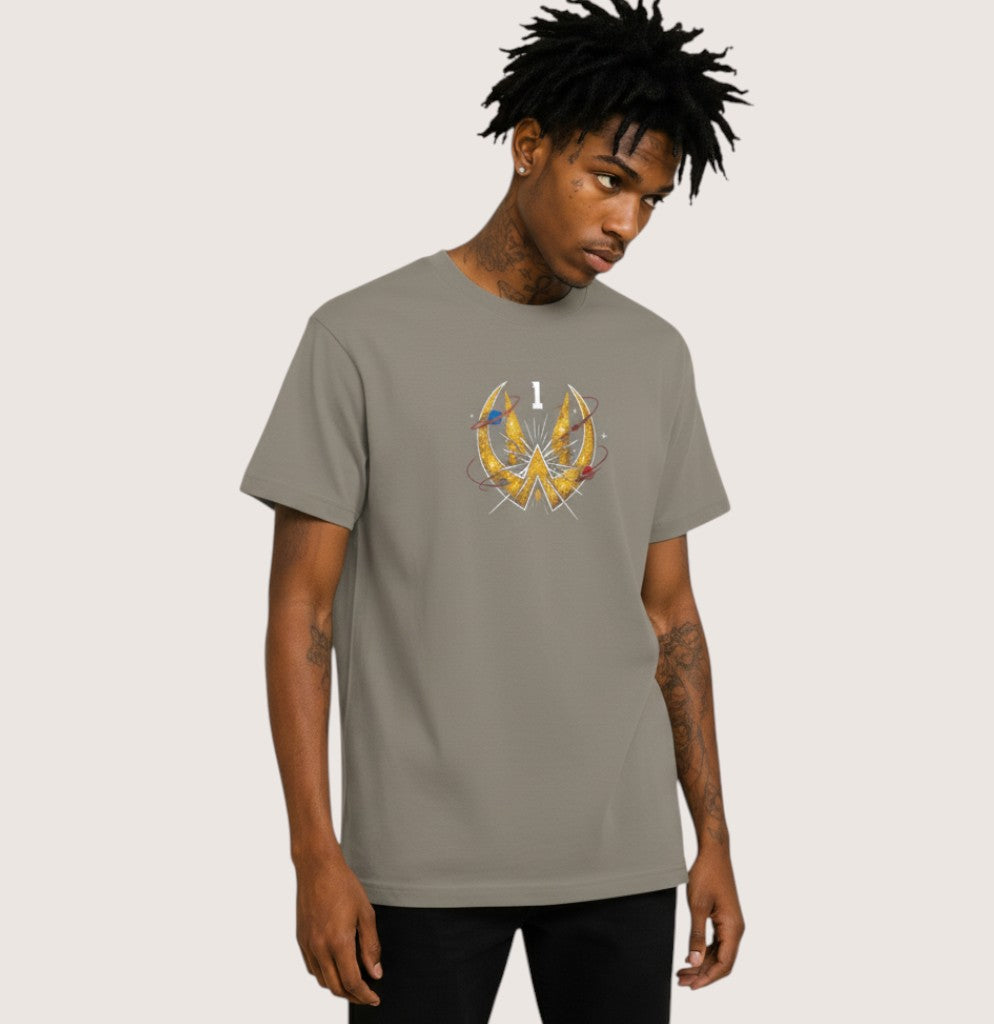 Athlete Xclusive men's grey 100% cotton t-shirt with comic book graphic print on chest.