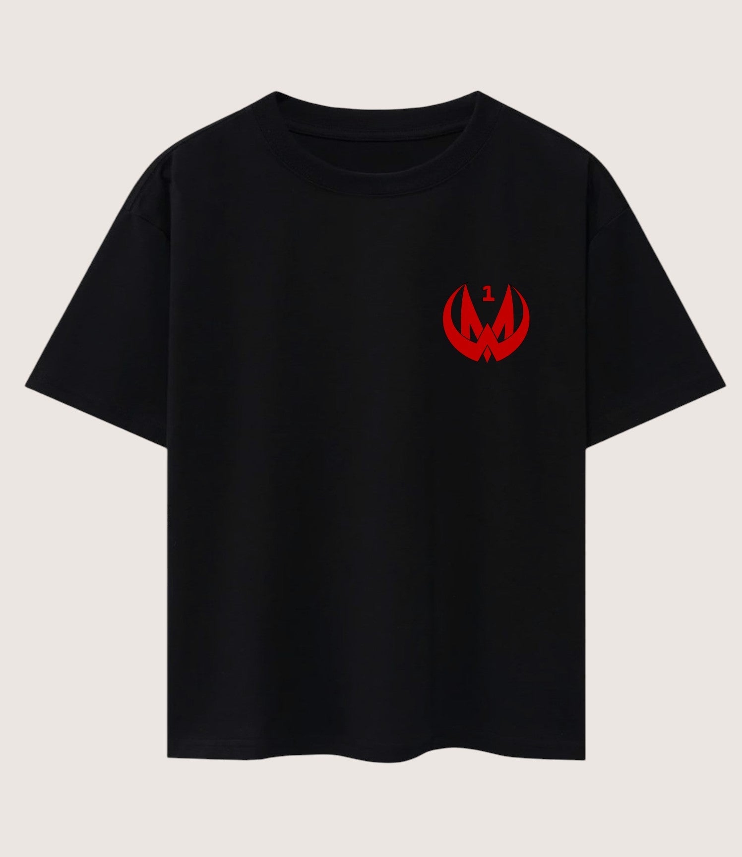 Athlete Xclusive MooneyWorld black t-shirt with red logo and number 1 on chest. AXTech cooling material.